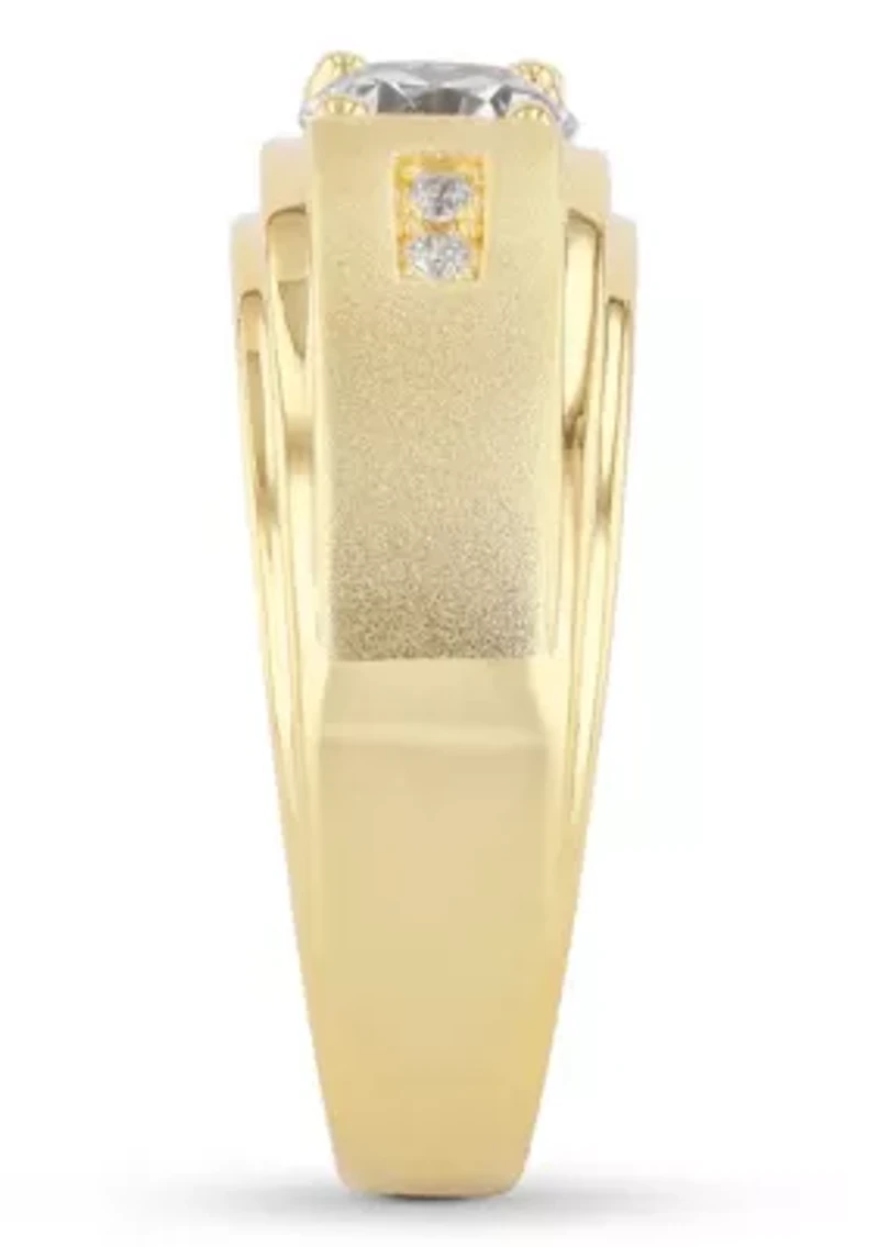 Lab Created Cubic Zirconia Solitaire Ring Gold Plated .925 Sterling Silver