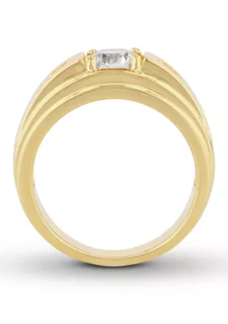 Lab Created Cubic Zirconia Solitaire Ring Gold Plated .925 Sterling Silver