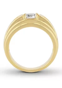 Lab Created Cubic Zirconia Solitaire Ring Gold Plated .925 Sterling Silver