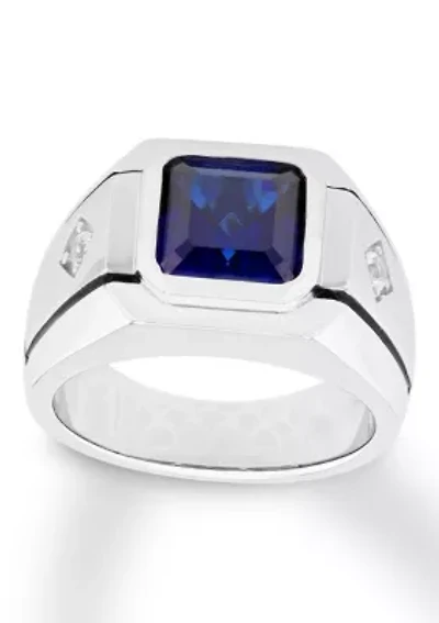 Lab Created Blue and White Sapphire Cocktail Ring .925 Sterling Silver
