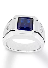 Lab Created Blue and White Sapphire Cocktail Ring .925 Sterling Silver