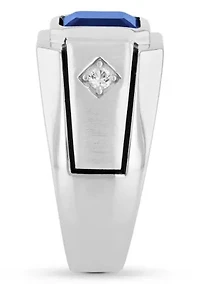 Lab Created Blue and White Sapphire Cocktail Ring .925 Sterling Silver