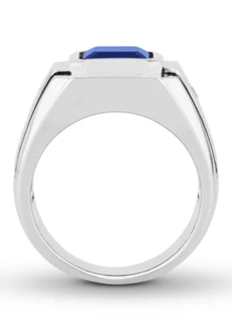 Lab Created Blue and White Sapphire Cocktail Ring .925 Sterling Silver