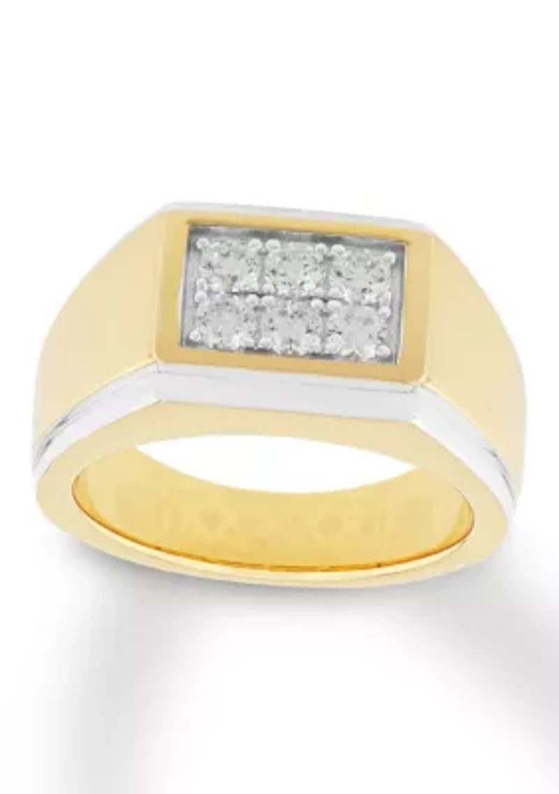 Lab Created Cubic Zirconia Rectangle Cluster Ring Gold Plated .925 Sterling Silver