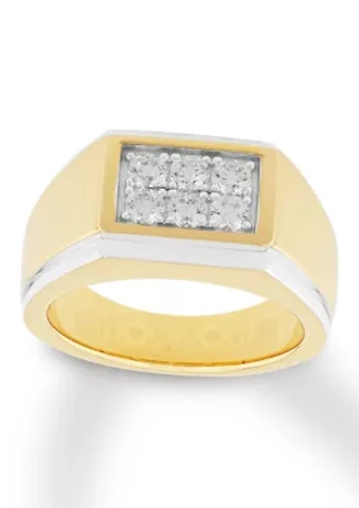 Lab Created Cubic Zirconia Rectangle Cluster Ring Gold Plated .925 Sterling Silver