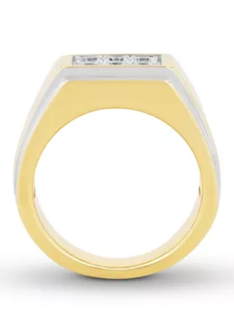 Lab Created Cubic Zirconia Rectangle Cluster Ring Gold Plated .925 Sterling Silver