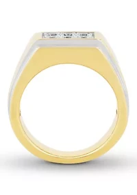 Lab Created Cubic Zirconia Rectangle Cluster Ring Gold Plated .925 Sterling Silver