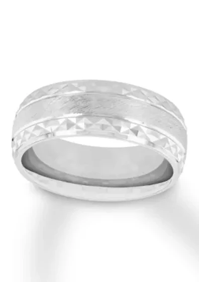 Geometric Brushed 8 mm Wedding Band .925 Sterling Silver