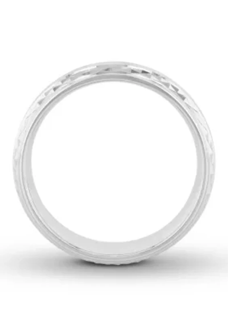Geometric Brushed 8 mm Wedding Band .925 Sterling Silver