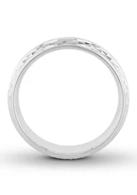 Geometric Brushed 8 mm Wedding Band .925 Sterling Silver
