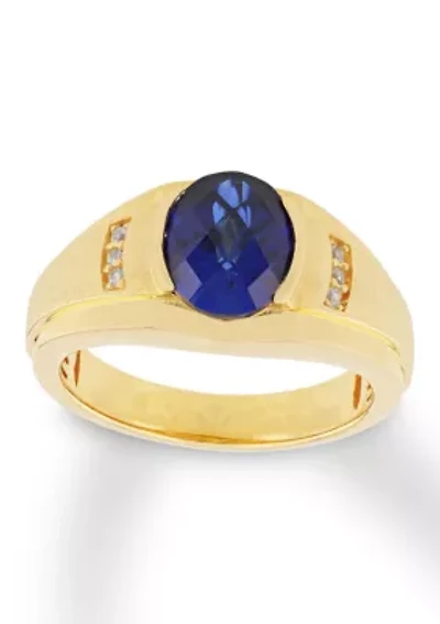 Lab Created Oval Blue Sapphire Ring Gold Plated .925 Sterling Silver
