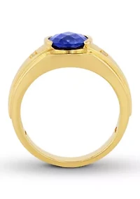 Lab Created Oval Blue Sapphire Ring Gold Plated .925 Sterling Silver
