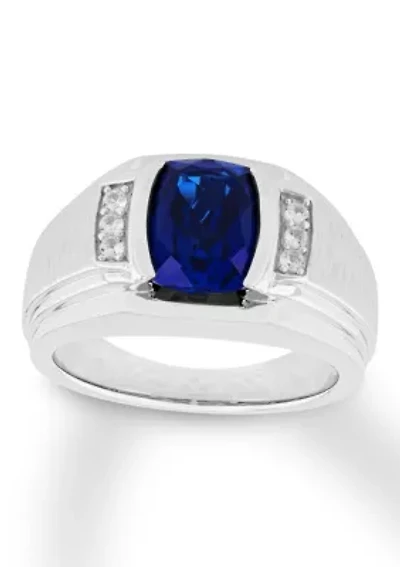 Lab Created Oval Blue Sapphire Ring .925 Sterling Silver