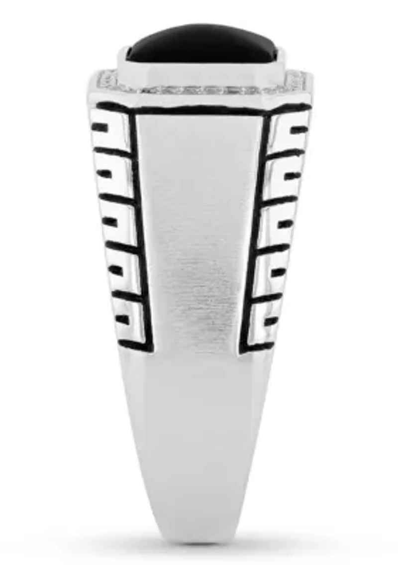 Onyx and Cubic Zirconia Cocktail Ring .925 Sterling Silver