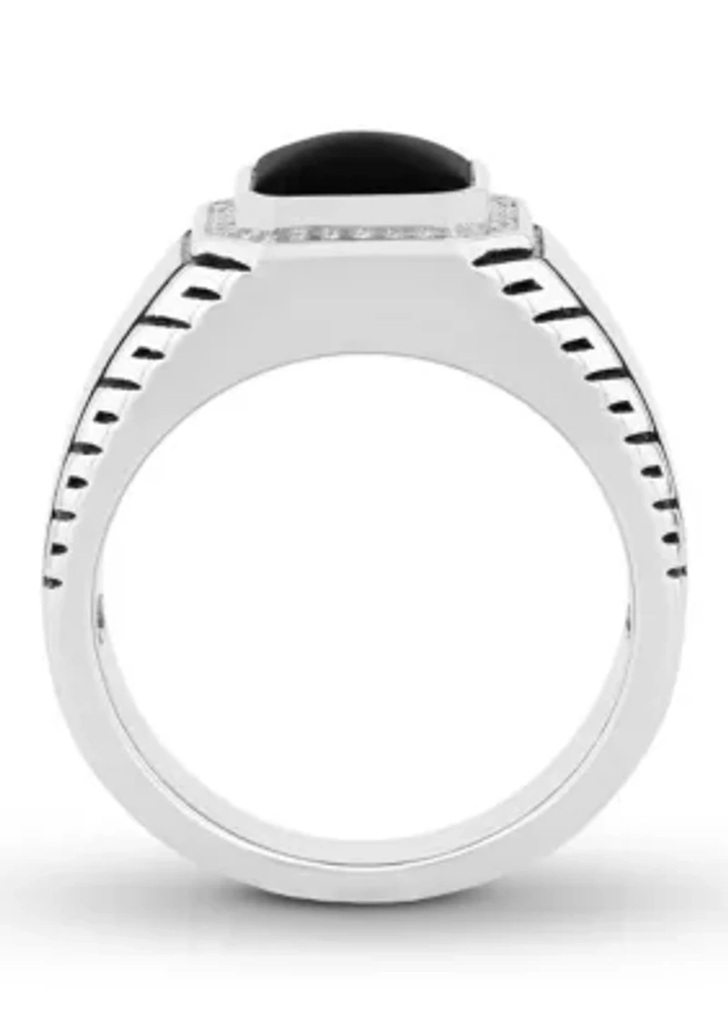 Onyx and Cubic Zirconia Cocktail Ring .925 Sterling Silver