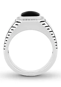 Onyx and Cubic Zirconia Cocktail Ring .925 Sterling Silver