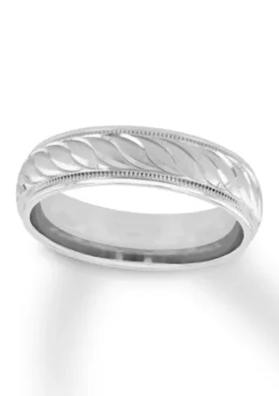 Swirl Cut Milgrain 6 mm Wedding Band .925 Sterling Silver