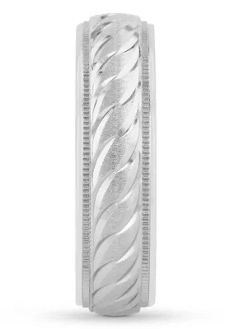 Swirl Cut Milgrain 6 mm Wedding Band .925 Sterling Silver