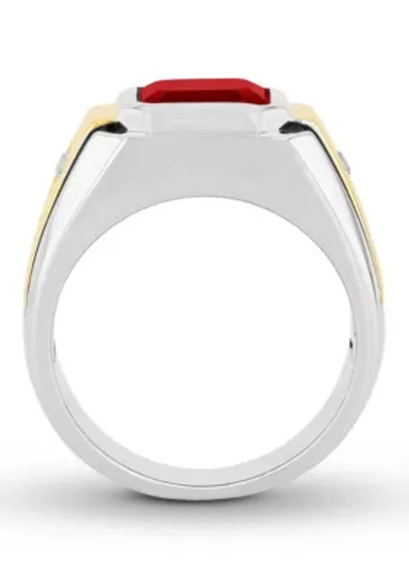 Lab Created Ruby and Sapphire Cocktail Ring Two-Tone .925 Sterling Silver
