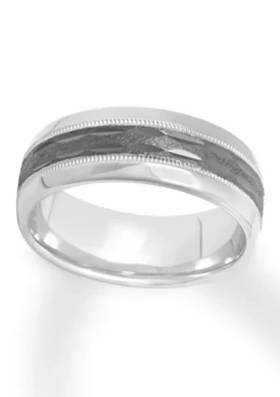 Gunmetal Gray Notched 8 mm Wedding Band .925 Sterling Silver