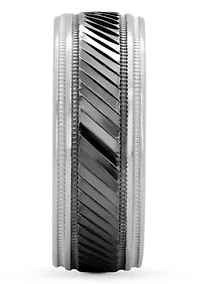 Gunmetal Gray Pleated 8 mm Wedding Band .925 Sterling Silver