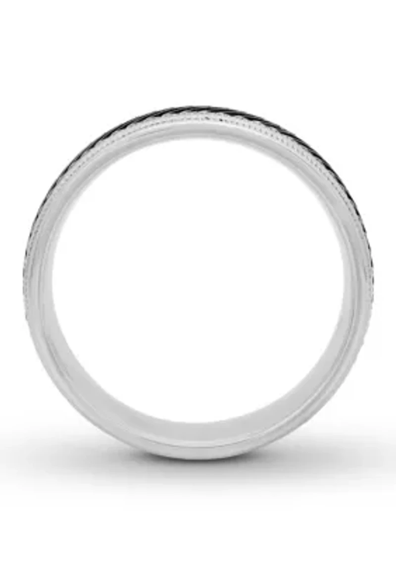 Gunmetal Gray Pleated 8 mm Wedding Band .925 Sterling Silver