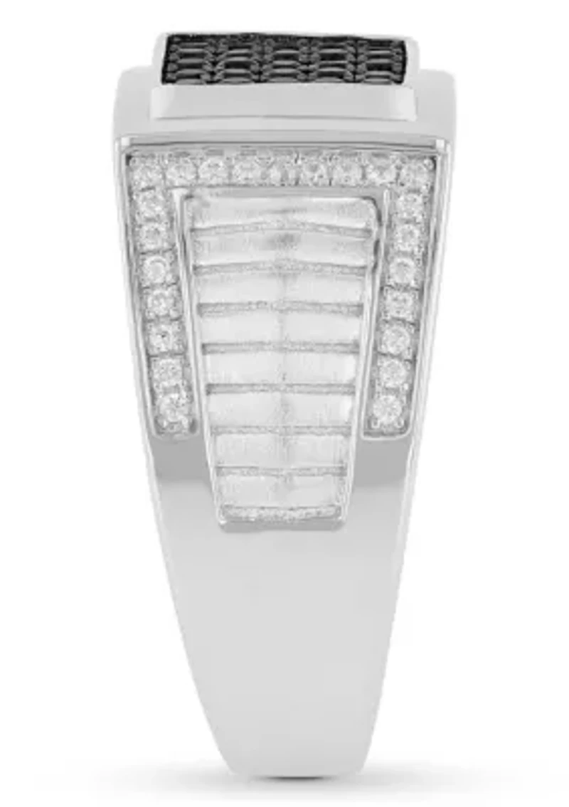 Lab Created Black Cubic Zirconia Square Cluster Ring .925 Sterling Silver