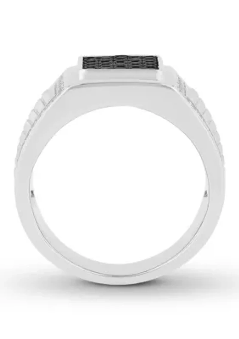 Lab Created Black Cubic Zirconia Square Cluster Ring .925 Sterling Silver