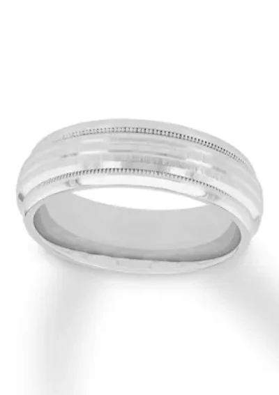 Grooved Milgrain 7 mm Wedding Band .925 Sterling Silver
