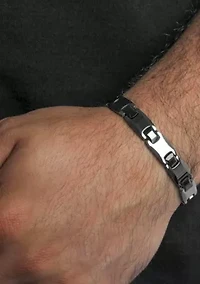 Tungsten and Stainless Steel Bracelet with Black Finish