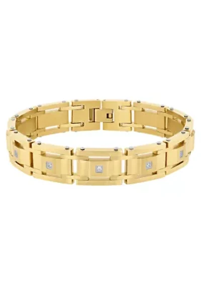 Lab Created 1/4CTW Lab-Grown Diamond Men's Stainless Steel Bracelet with Yellow Finish