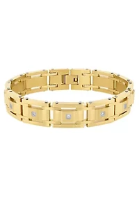 Lab Created 1/4CTW Lab-Grown Diamond Men's Stainless Steel Bracelet with Yellow Finish
