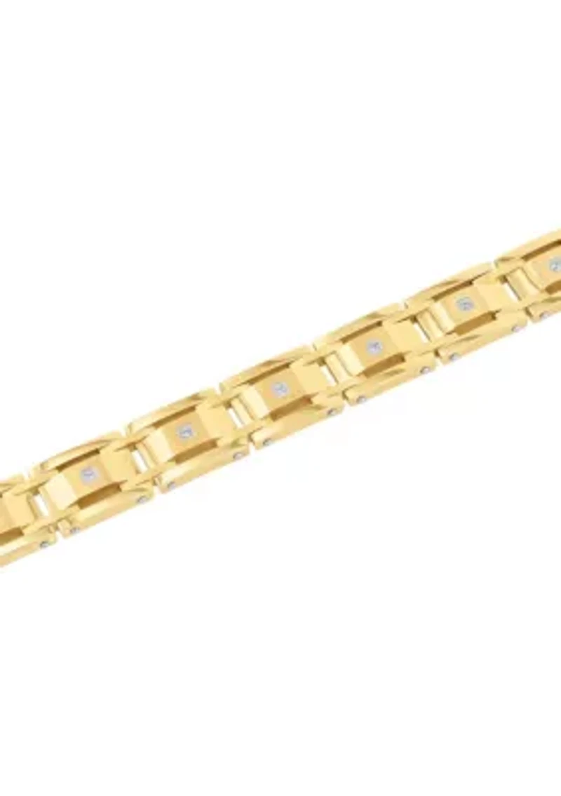 Lab Created 1/4CTW Lab-Grown Diamond Men's Stainless Steel Bracelet with Yellow Finish