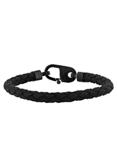 Men's Stainless Steel and Grey Leather Braid Bracelet with Fancy Clasp