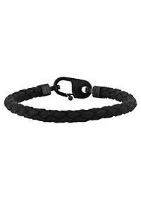 Men's Stainless Steel and Grey Leather Braid Bracelet with Fancy Clasp