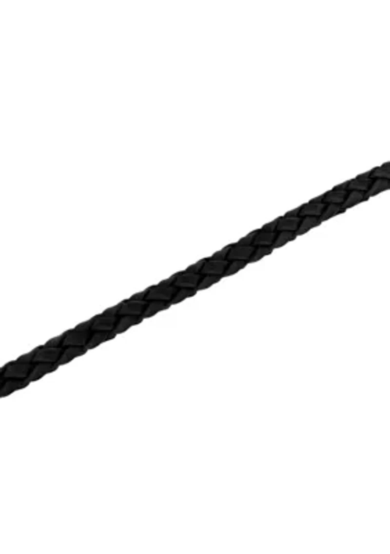 Men's Stainless Steel and Grey Leather Braid Bracelet with Fancy Clasp