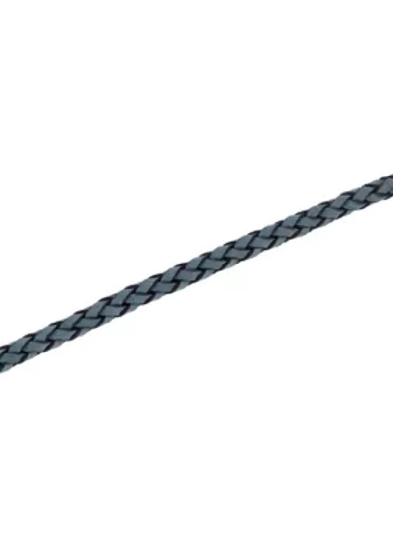 Men's Stainless Steel and Grey Leather Braid Bracelet with Fancy Clasp
