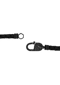 Men's Stainless Steel and Grey Leather Braid Bracelet with Fancy Clasp