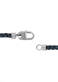 Men's Stainless Steel and Grey Leather Braid Bracelet with Fancy Clasp