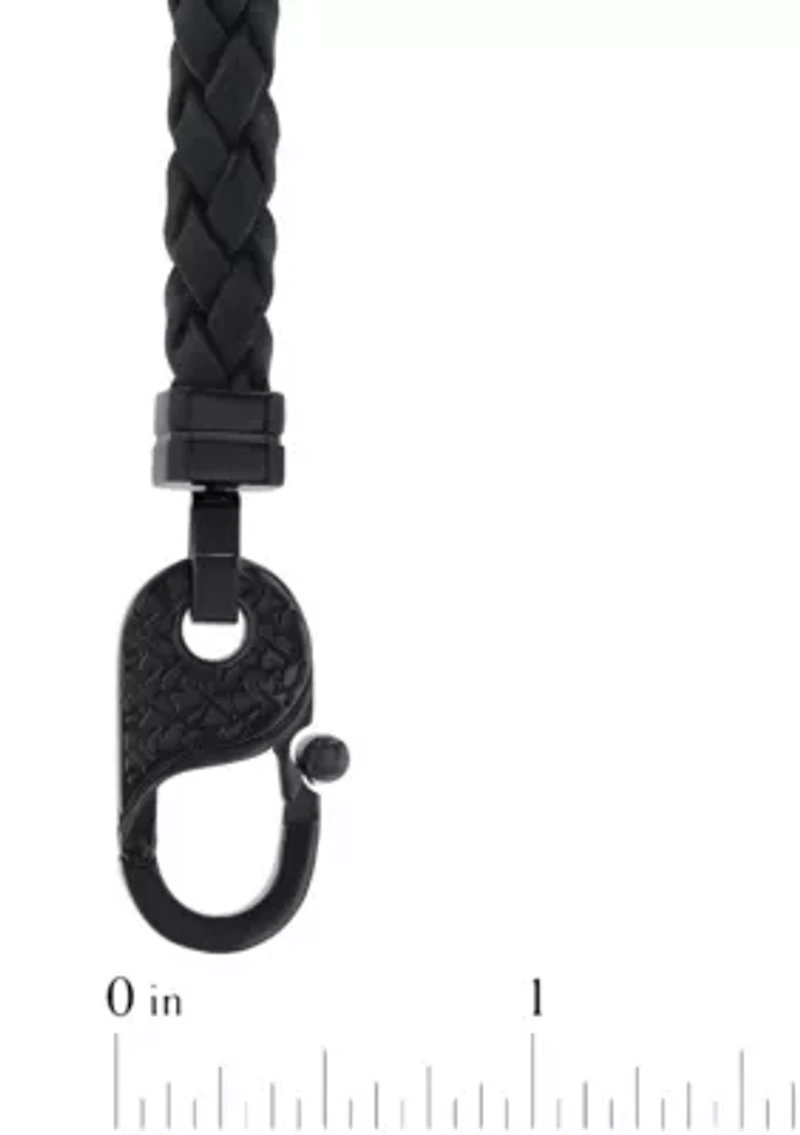 Men's Stainless Steel and Grey Leather Braid Bracelet with Fancy Clasp