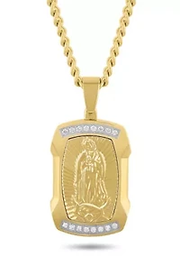 Lab Created 1/5CTW Lab Grown Diamond Men's Stainless Steel White and Yellow Two Tone Finish Our Lady of Guadalupe Pendant