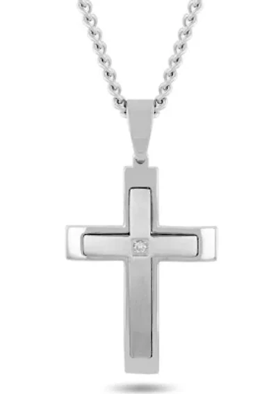 Lab Created .07 Lab Grown Diamond Accent Men's Stainless Steel Cross Pendant