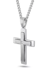 Lab Created .07 Lab Grown Diamond Accent Men's Stainless Steel Cross Pendant