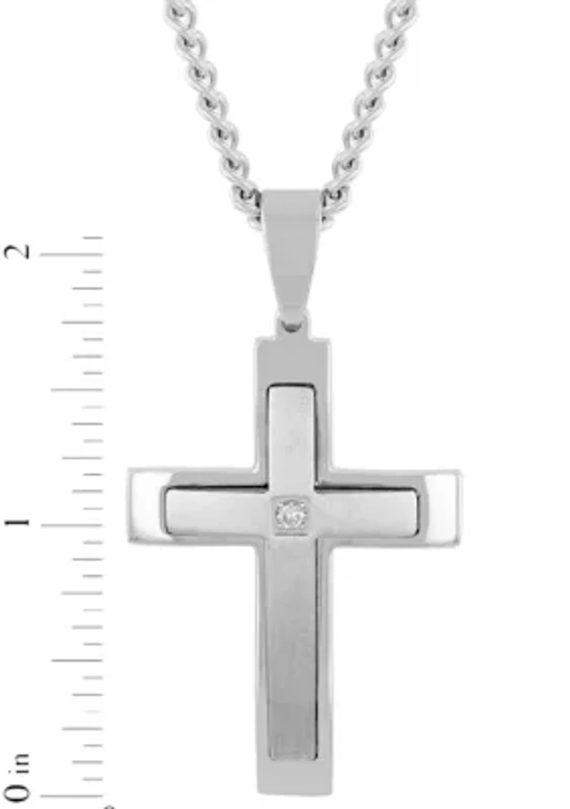 Lab Created .07 Lab Grown Diamond Accent Men's Stainless Steel Cross Pendant