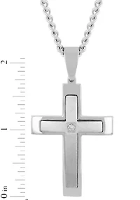 Lab Created .07 Lab Grown Diamond Accent Men's Stainless Steel Cross Pendant