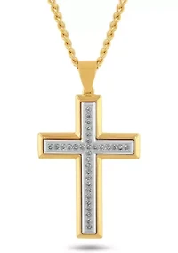 Lab Created 1/2CTW Lab Grown Diamond Men's Stainless Steel White and Yellow Two-tone Finish Cross Pendant