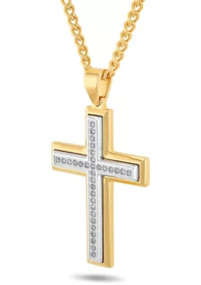 Lab Created 1/2CTW Lab Grown Diamond Men's Stainless Steel White and Yellow Two-tone Finish Cross Pendant
