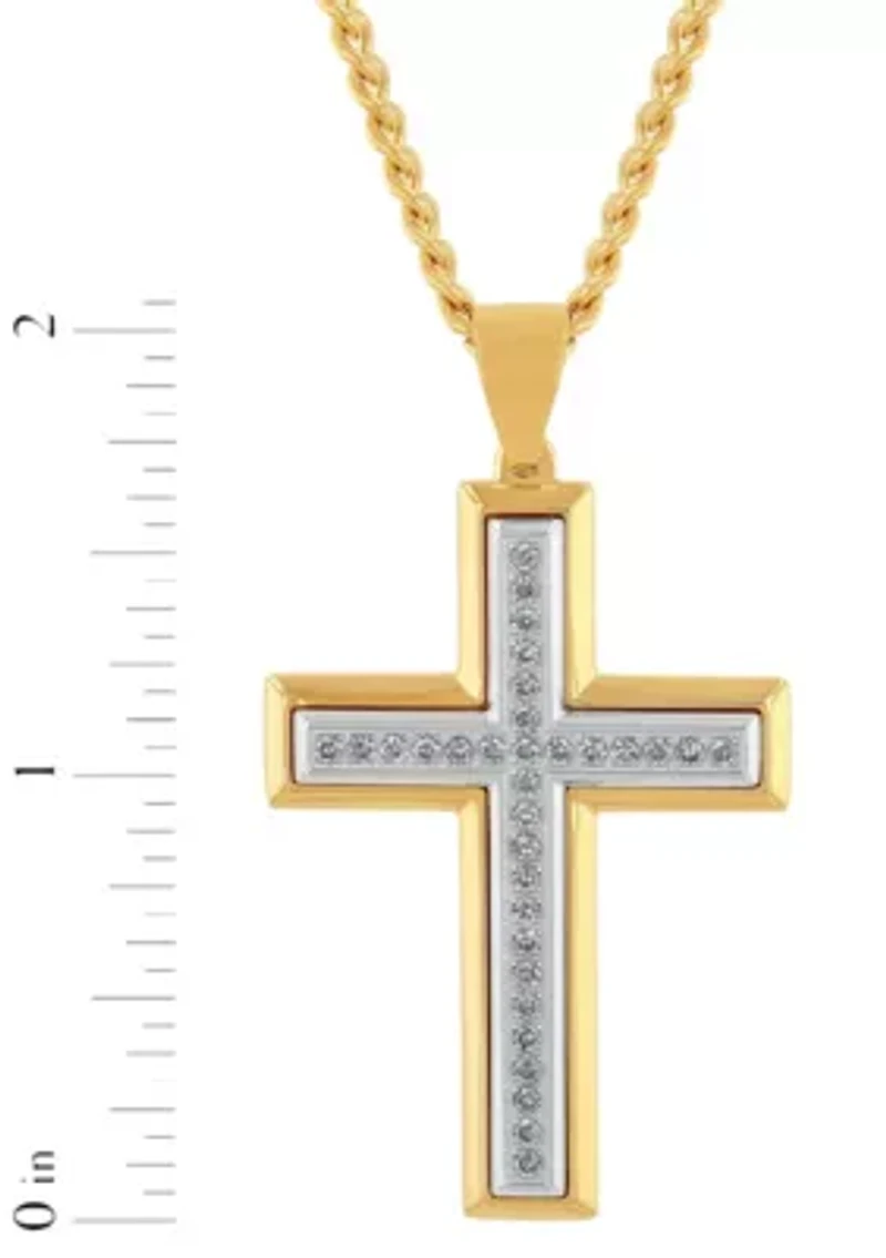 Lab Created 1/2CTW Lab Grown Diamond Men's Stainless Steel White and Yellow Two-tone Finish Cross Pendant