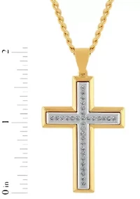 Lab Created 1/2CTW Lab Grown Diamond Men's Stainless Steel White and Yellow Two-tone Finish Cross Pendant