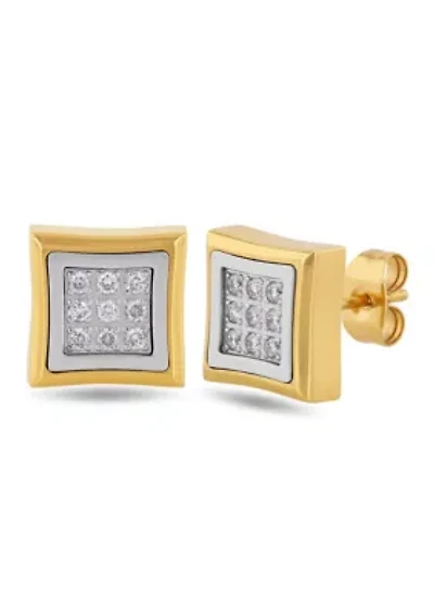 Lab Created 1/4CTW Lab Grown Diamond Men's Stainless Steel White and Yellow Two-tone Finish Stud Earrings